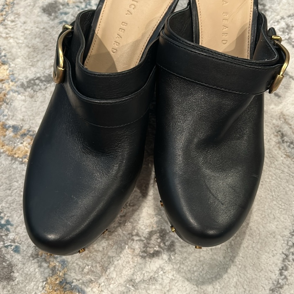 Veronica Beard Black and Brown Mules with Gold Accents - Picture 10 of 16